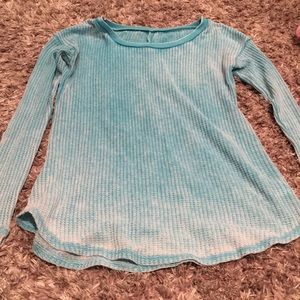 blue knit top